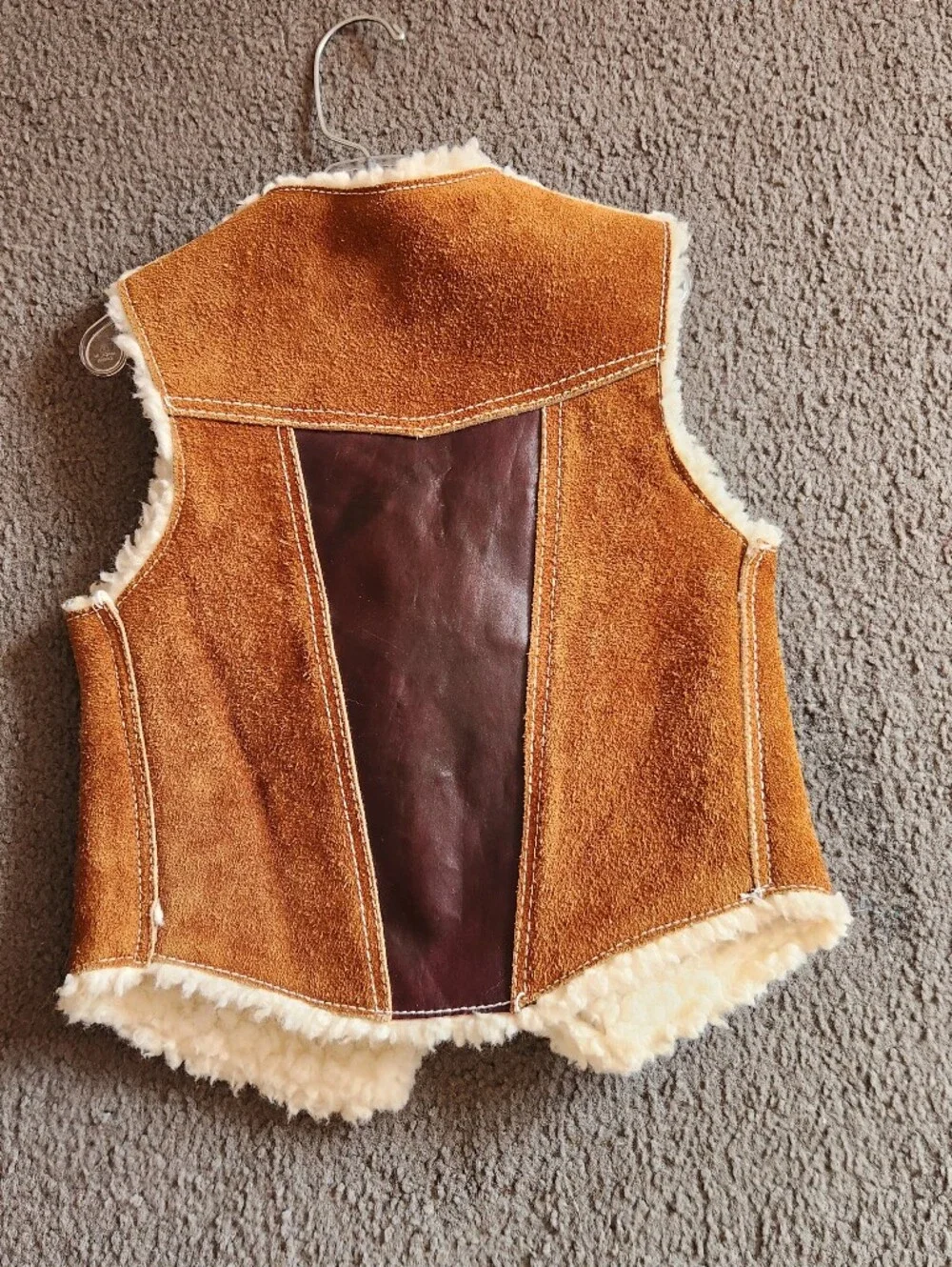 Genuine Leather Kids Vest Size 8 Brown Fleece Lined Western Cowboy Rodeo Vintage